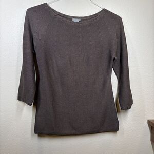 Ann Taylor Blouse Top 3/4  Sleeve Viscose Size Small Dark Brown Scoop Neck 28 C